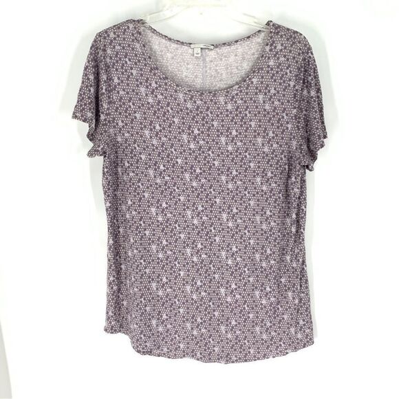 Halogen Size Large Scoop Neck Cap Sleeve Geo Print Lightweight Tee Shirt - Picture 1 of 8